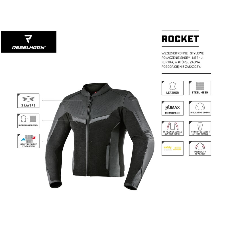 Rebelhorn Rocket Black Motorcycle Jacket razprodaja