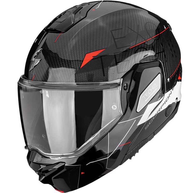 Motoristična čelada Scorpion EXO-TECH II Carbon Viator, preklopna, črno-belo-rdeča