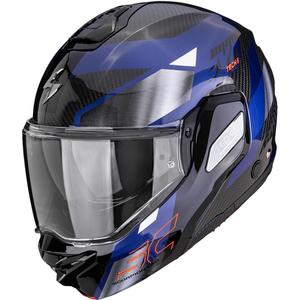 Moto čelada Scorpion EXO-TECH II Carbon Drift z zložljivo platformo črno-srebrno-modra