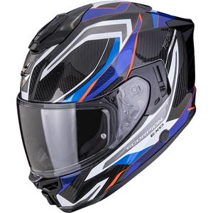Scorpion EXO-1500 Carbon Air Hydro motoristična čelada z integriranim obrazom črno-belo-modra