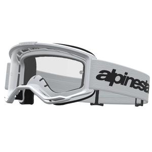 Motokros očala Alpinestars Vision 3 Wordmark belo-črna s prozornim pleksi steklom