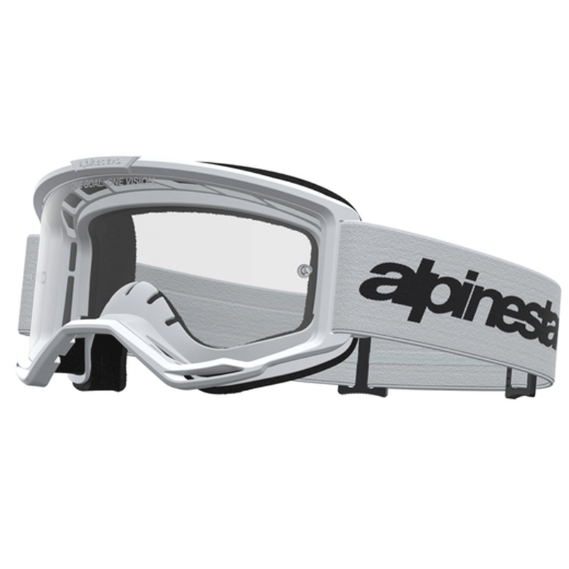 Motokros očala Alpinestars Vision 3 Wordmark belo-črna s prozornim pleksi steklom