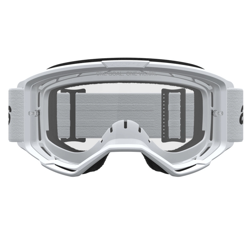 Motokros očala Alpinestars Vision 3 Wordmark belo-črna s prozornim pleksi steklom