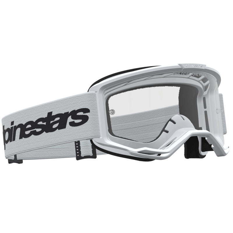 Motokros očala Alpinestars Vision 3 Wordmark belo-črna s prozornim pleksi steklom