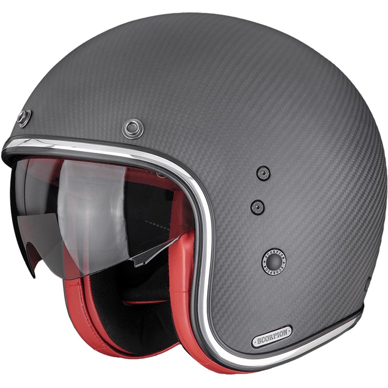 Moto čelada Scorpion Belfast II Carbon Solid z odprtim obrazom, mat črno-rdeča