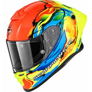 Scorpion EXO-R1 EVO II Air Thrust motoristična čelada z integriranim obrazom, fluo rdeča-modro-rumena