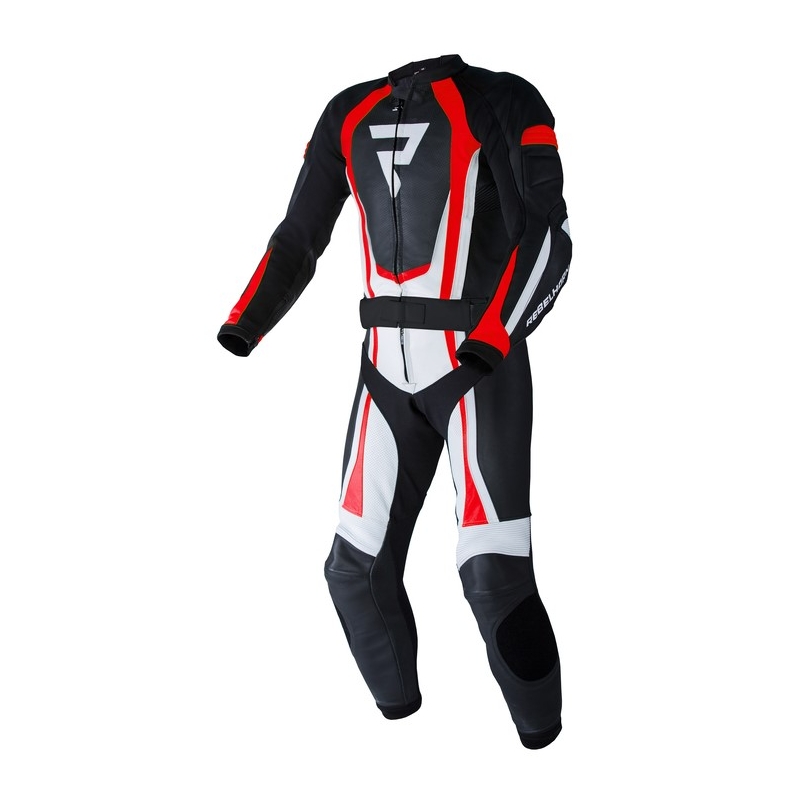 Rebelhorn Piston II PRO črno-beli-fluo rdeči motoristični kombinezon razprodaja