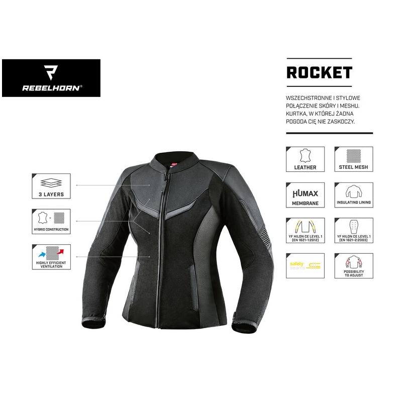 Ženska motoristična jakna Rebelhorn Rocket črna razprodaja