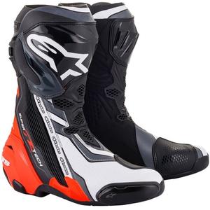 Motoristični škornji Alpinestars Supertech R črno-fluo rdeče-belo-sivi