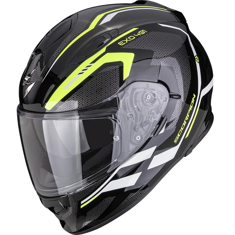 Scorpion EXO-491 KRYPTA motoristična čelada z integriranim obrazom črno-fluo rumeno-bela