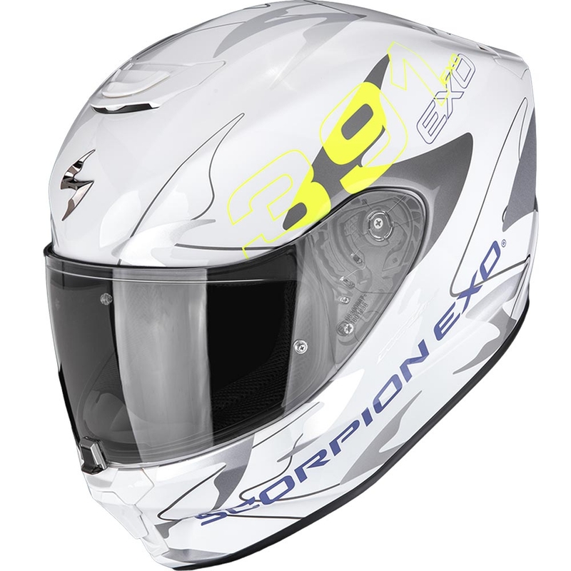 Scorpion EXO-391 Key motoristična čelada z integriranim obrazom, bela-srebrna-fluo rumena