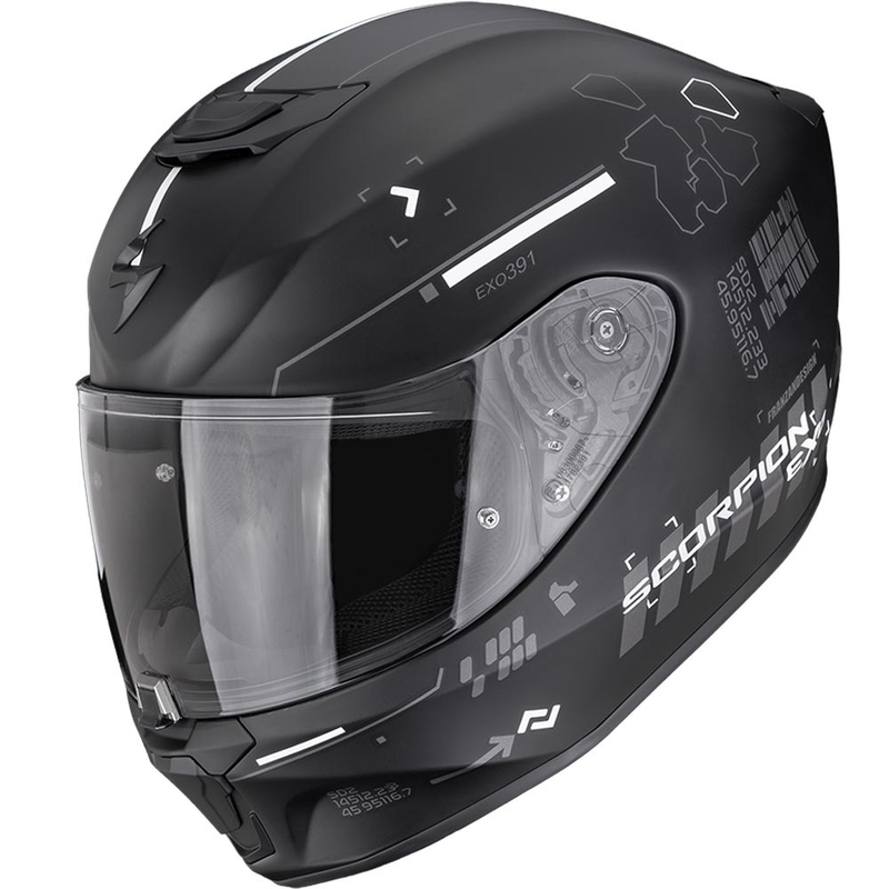 Scorpion EXO-391 Iron motoristična čelada z integriranim obrazom, mat črno-srebrna