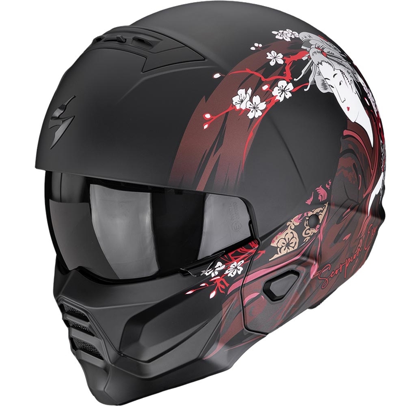 Modularna motoristična čelada Scorpion EXO-COMBAT II Demure mat črno-rdeča