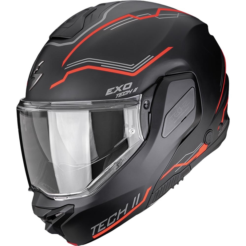 Motoristična čelada Scorpion EXO-TECH II Dash zložljiva, mat črno-srebrno-rdeča