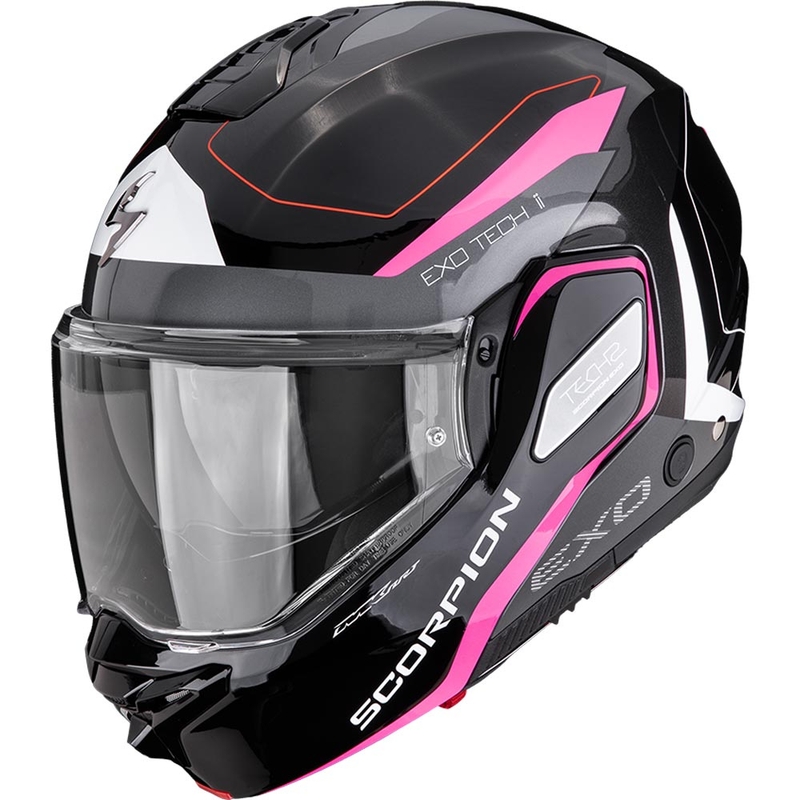 Motoristična čelada Scorpion EXO-TECH II Passager z nagibom, črno-srebrno-roza