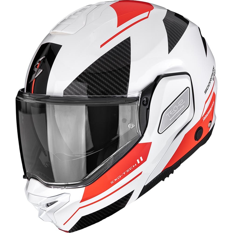 Motoristična čelada Scorpion EXO-TECH II Void z nagibom, bela-srebrna-rdeča