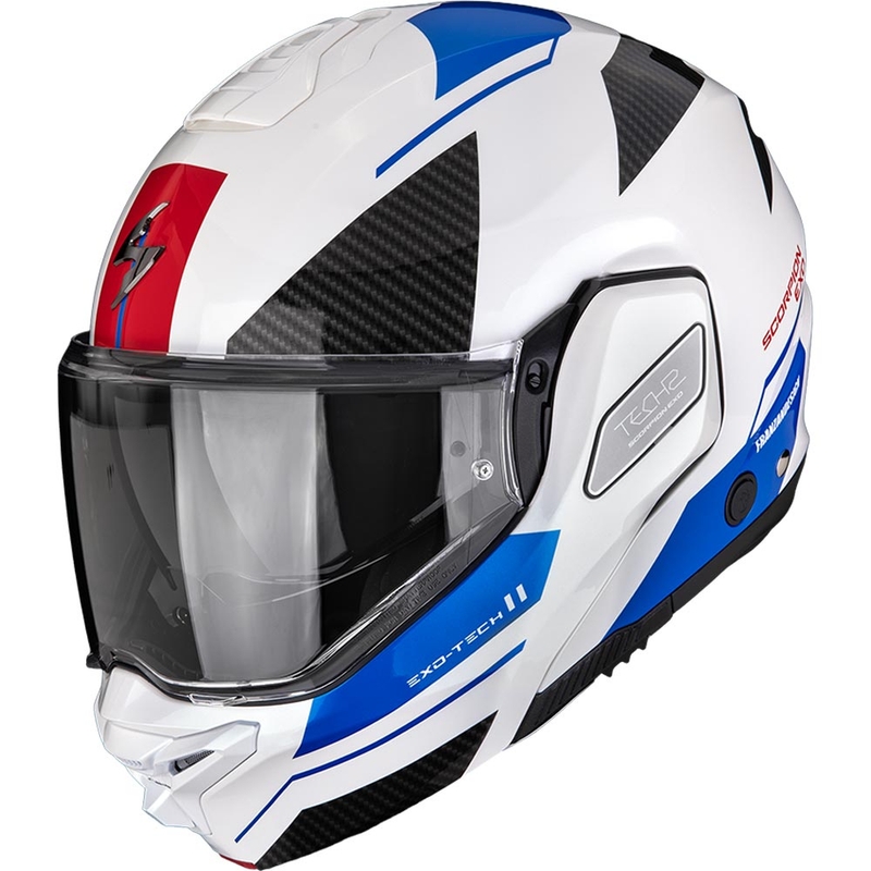 Motoristična čelada Scorpion EXO-TECH II Void z zložljivo glavo, belo-modro-srebrna