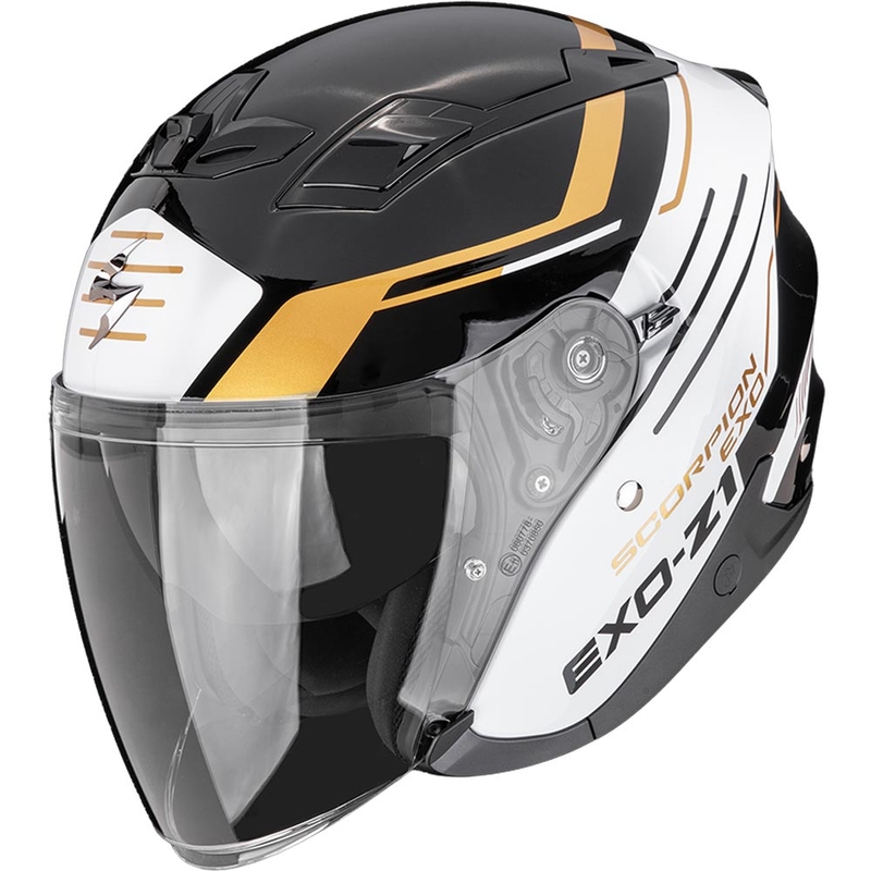 Odprta motoristična čelada Scorpion EXO-Z1 Prymus črno-belo-zlat