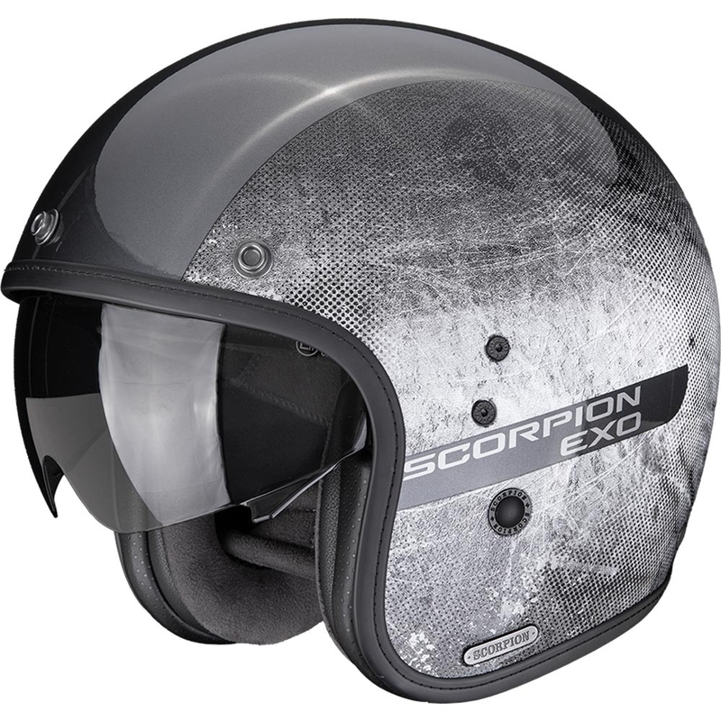 Odprta motoristična čelada Scorpion Belfast II Quest srebrno-črna
