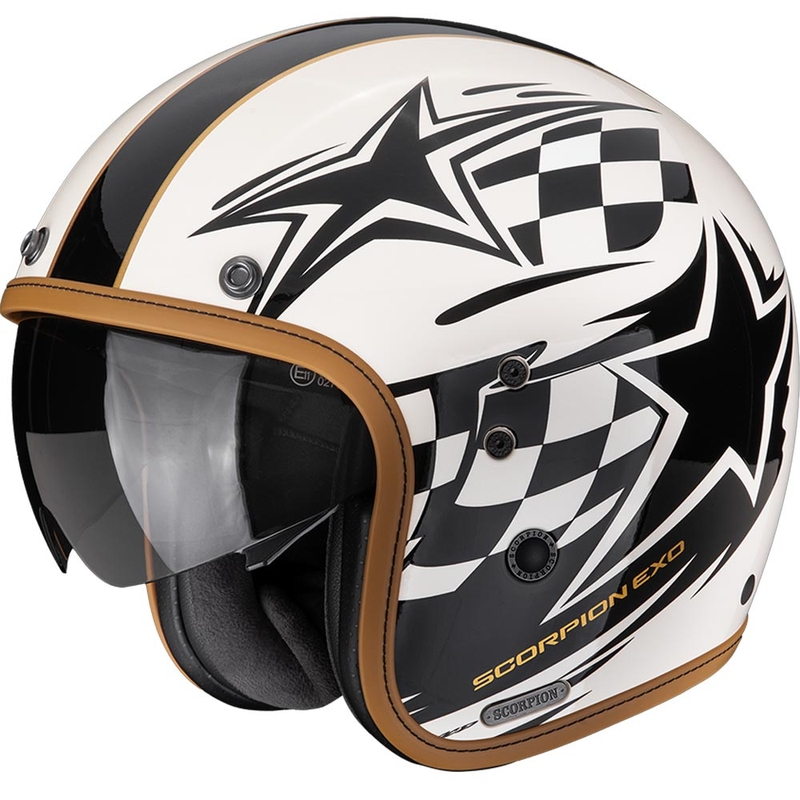Odprta motoristična čelada Scorpion Belfast II Flagstone kremno-črna