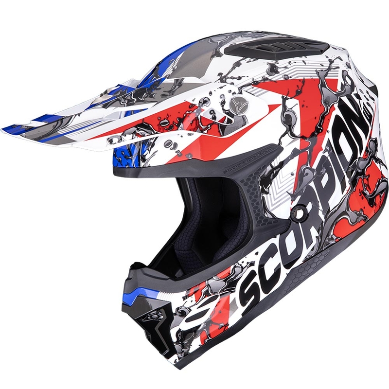 Čelada za motokros Scorpion SMX-10 Gasoline bela-rdeča-modro-oranžna