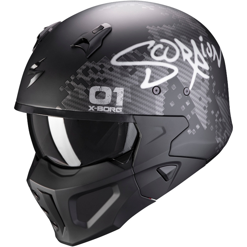 Odprta čelada z masko Scorpion COVERT-X Xborg črno-srebrna