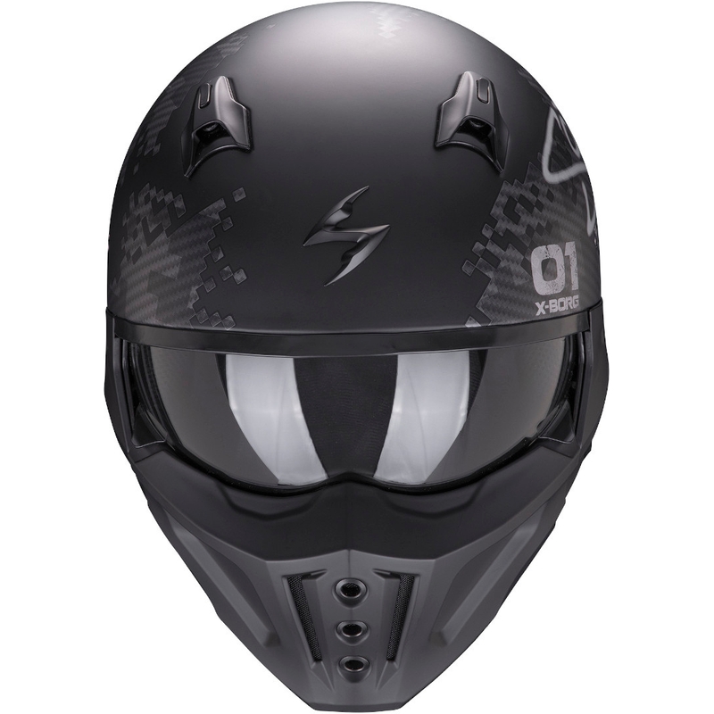 Odprta čelada z masko Scorpion COVERT-X Xborg črno-srebrna