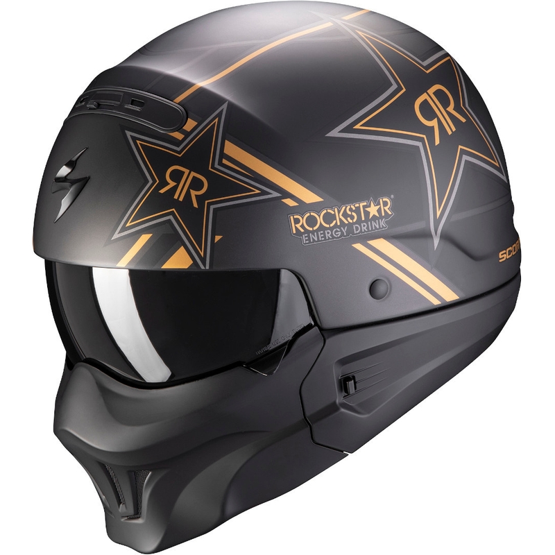 Odprta čelada z masko Scorpion EXO-COMBAT EVO Rockstar black-gold