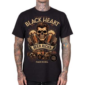 Črna majica s kratkimi rokavi Black Heart Beer Rider