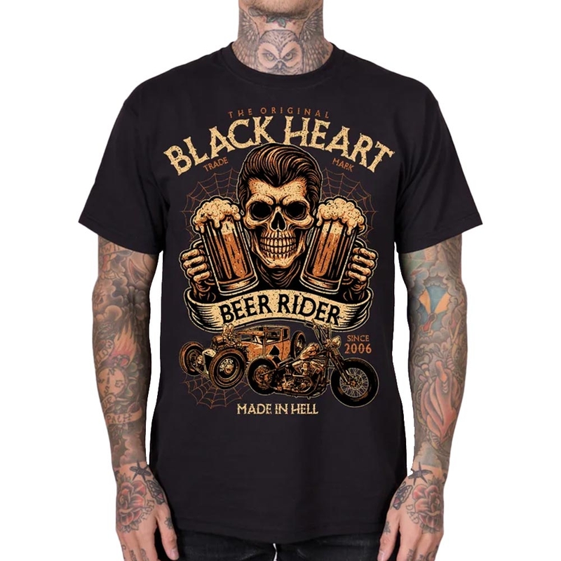 Črna majica s kratkimi rokavi Black Heart Beer Rider
