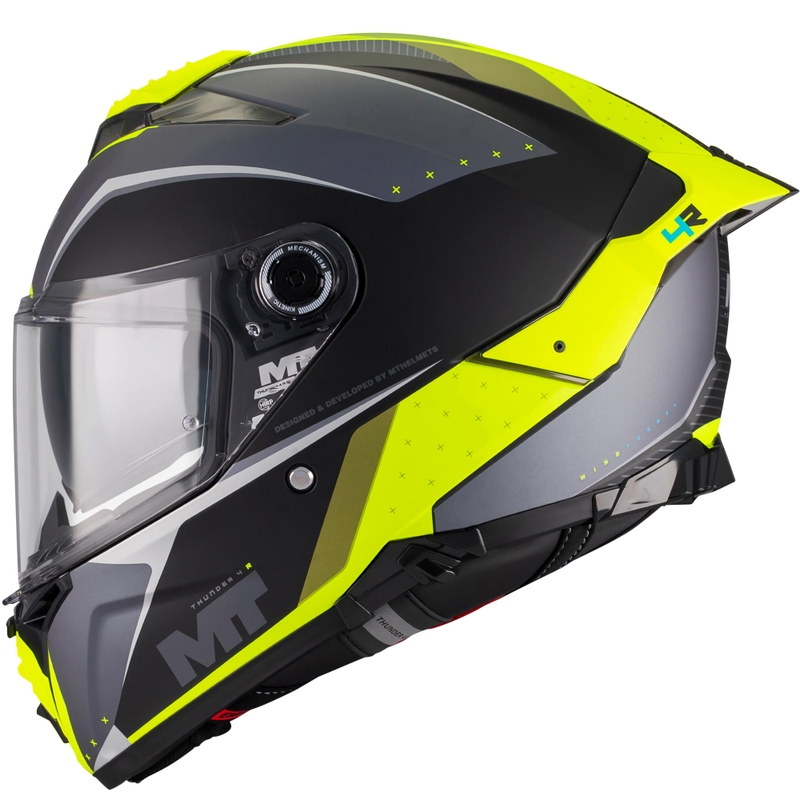 Celoobrazna motoristična čelada MT Thunder 4 R SV Wind Tunnel B3 črno-siva-fluo rumena
