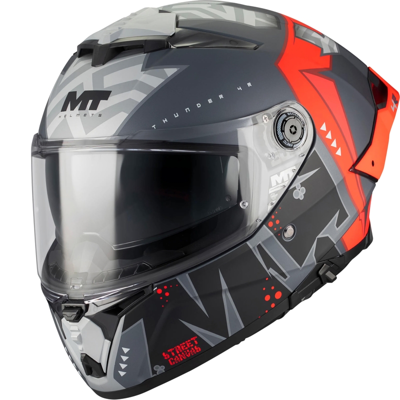 Celoobrazna motoristična čelada MT Thunder 4 R SV Canvas C5 črno-sivo-rdeča