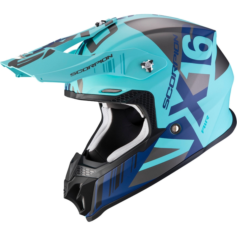 Motokros čelada Scorpion VX-16 Air Mach silver-blue-turquoise