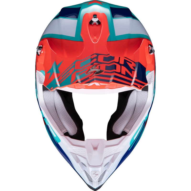 Motokros čelada Scorpion VX-16 Air Nation zeleno-modro-rdeča razprodaja