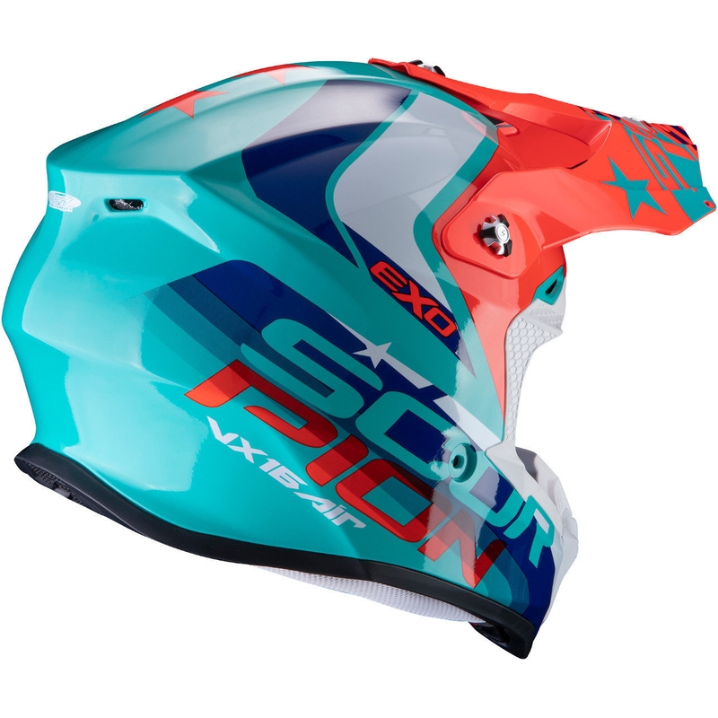 Motokros čelada Scorpion VX-16 Air Nation zeleno-modro-rdeča razprodaja