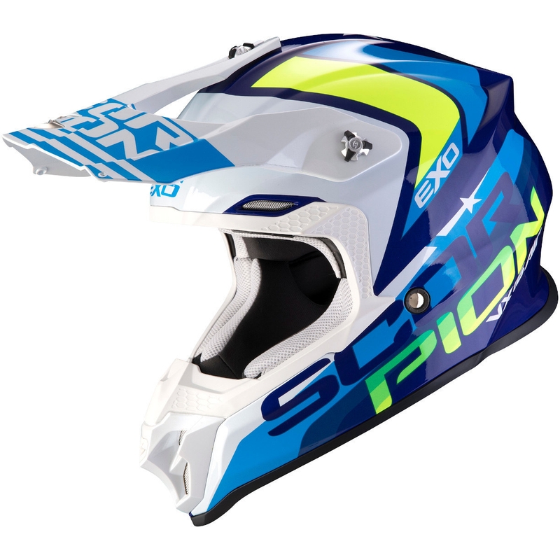 Motokros čelada Scorpion VX-16 Air Nation blue-white-fluo yellow razprodaja