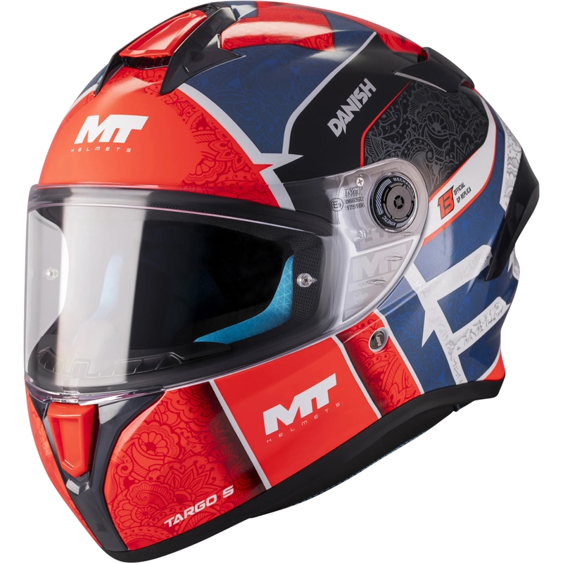 Celoobrazna motoristična čelada MT Targo S Danish_26_Season C5 rdeče-modro-siva