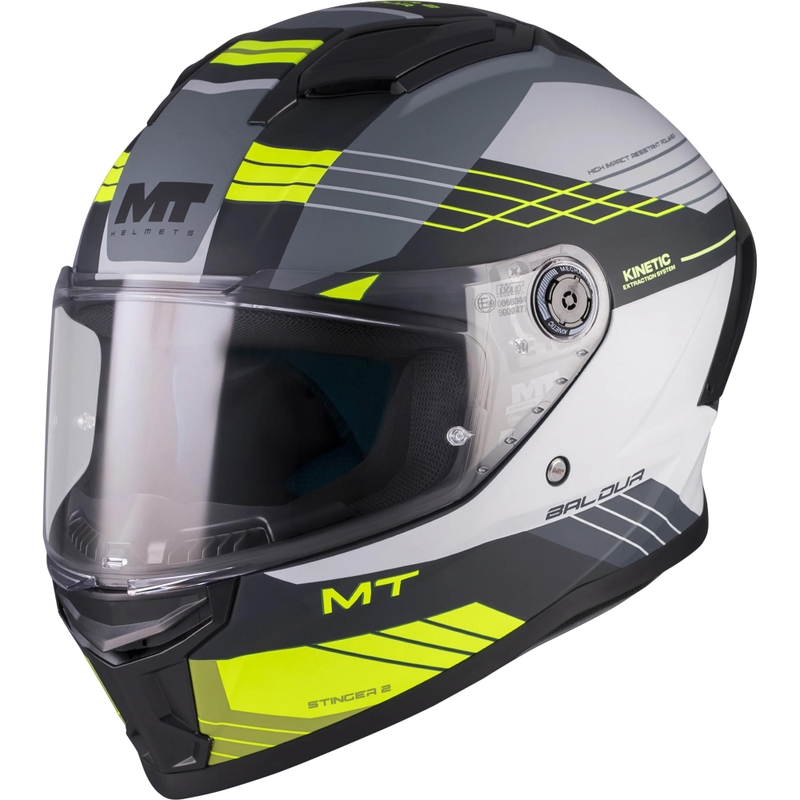 Celoobrazna motoristična čelada MT Stinger 2 Baldur C3 črno-sivo-fluo rumena