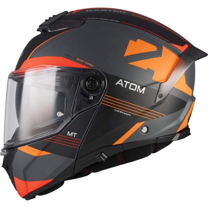 Preklopna motoristična čelada MT Atom 2 SV Kaster C14 mat črno-sivo-oranžna