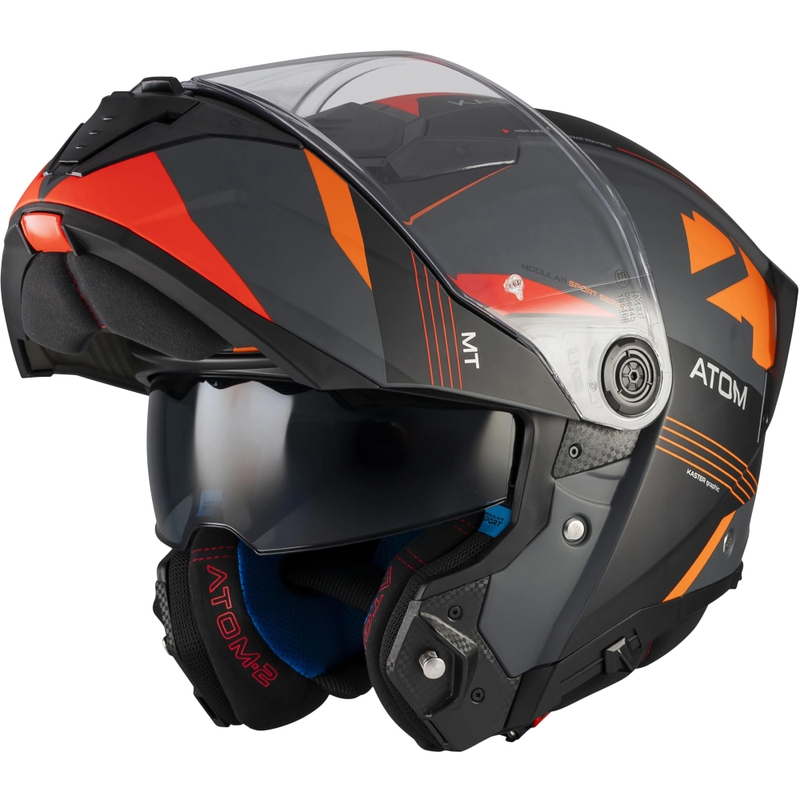 Preklopna motoristična čelada MT Atom 2 SV Kaster C14 mat črno-sivo-oranžna