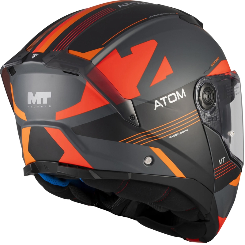 Preklopna motoristična čelada MT Atom 2 SV Kaster C14 mat črno-sivo-oranžna