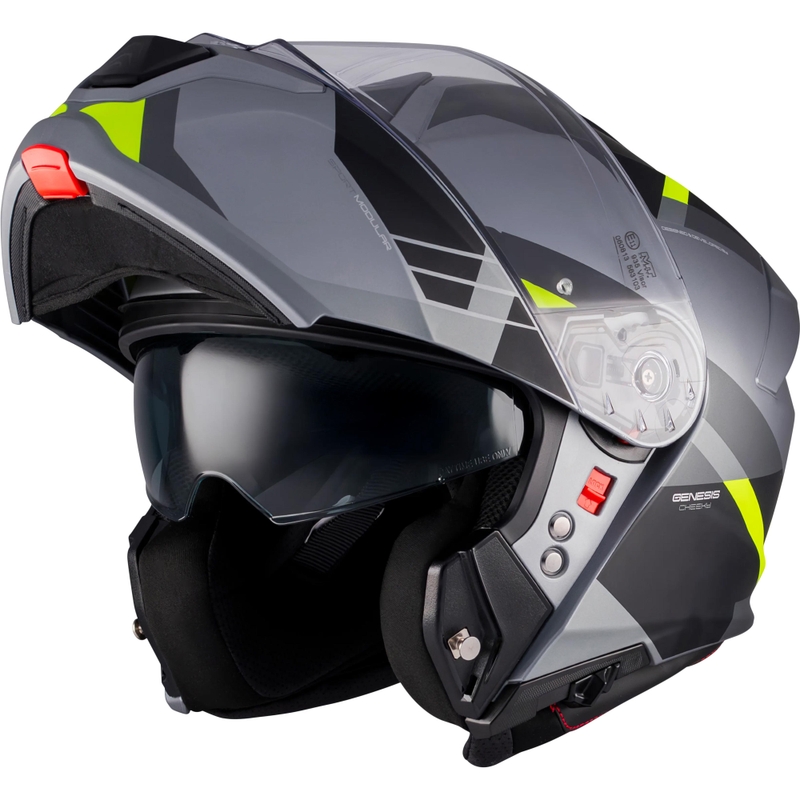 Motoristična čelada MT Genesis R SV Cheeky C3 črno-siva-fluo rumena