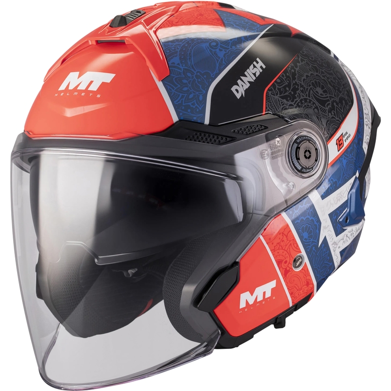 Odprta motoristična čelada MT Cosmo SV Danish 26 Season C5 modro-rdeče-belo-črna