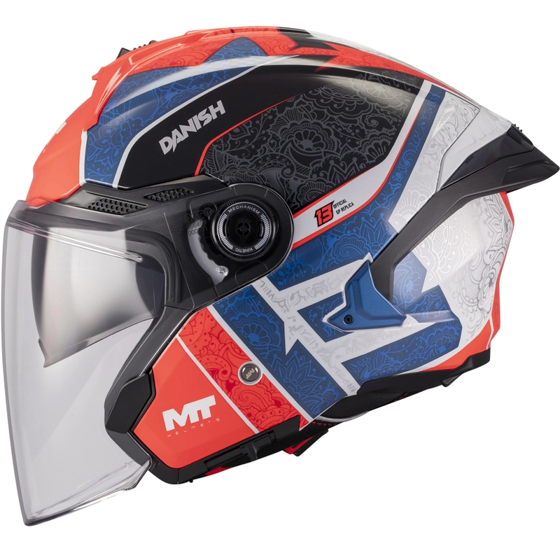 Odprta motoristična čelada MT Cosmo SV Danish 26 Season C5 modro-rdeče-belo-črna