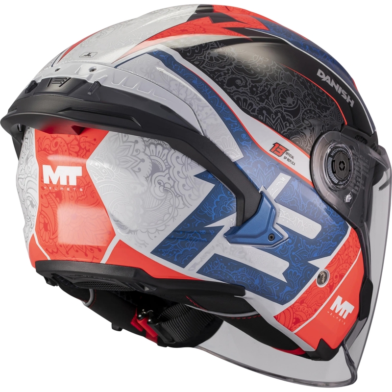 Odprta motoristična čelada MT Cosmo SV Danish 26 Season C5 modro-rdeče-belo-črna