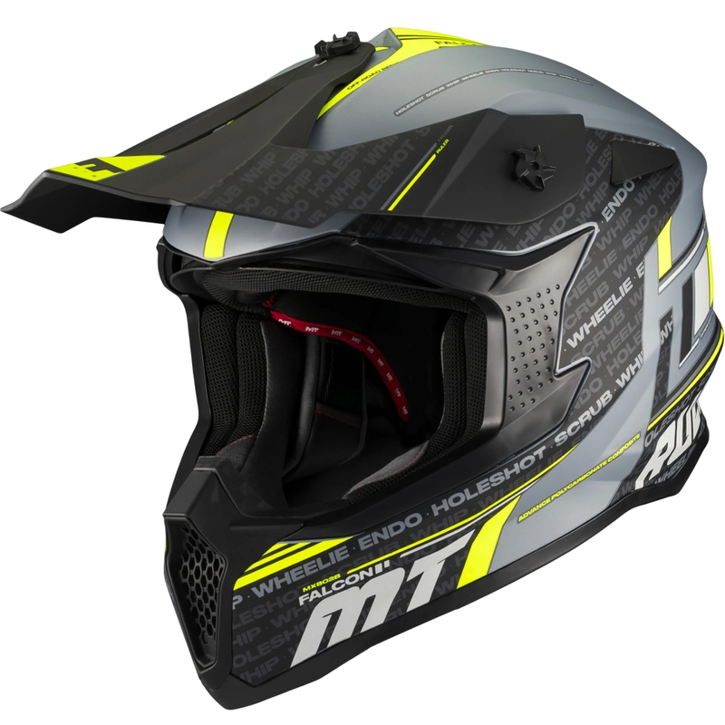 Motokros čelada MT Falcon S Ruler C2 mat črno-sivo-fluo rumena