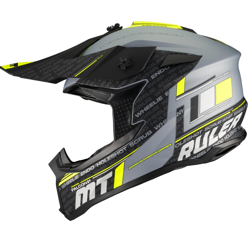 Motokros čelada MT Falcon S Ruler C2 mat črno-sivo-fluo rumena