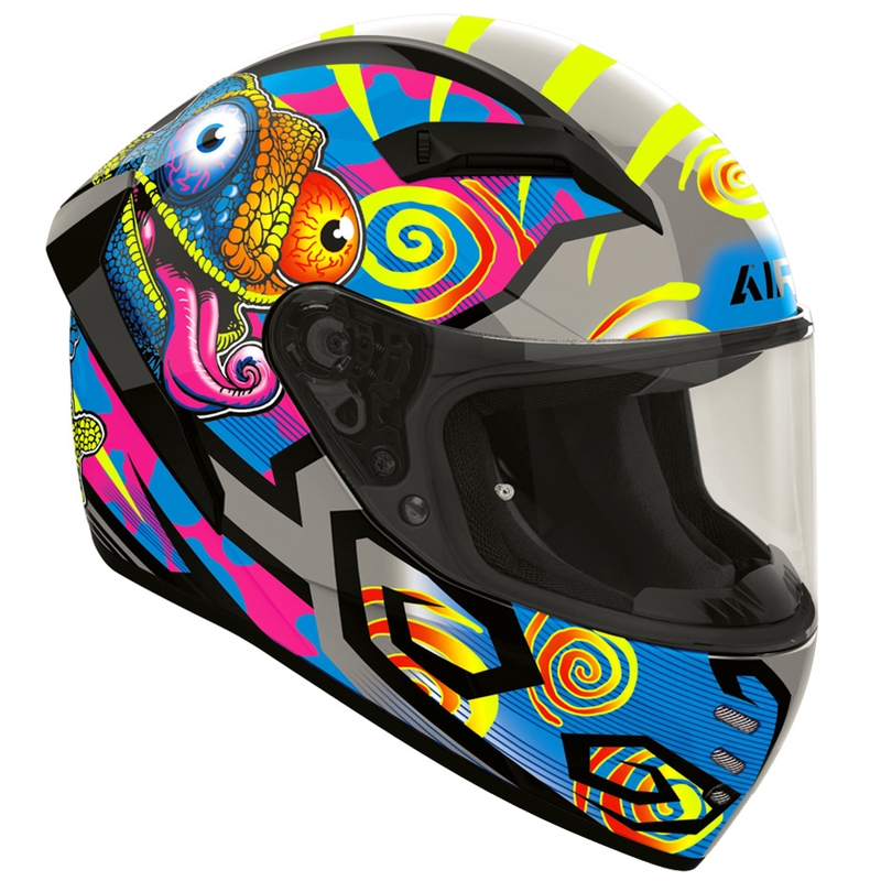 Motociklistična čelada Airoh Connor Chameleon z integriranim obrazom, večbarvna