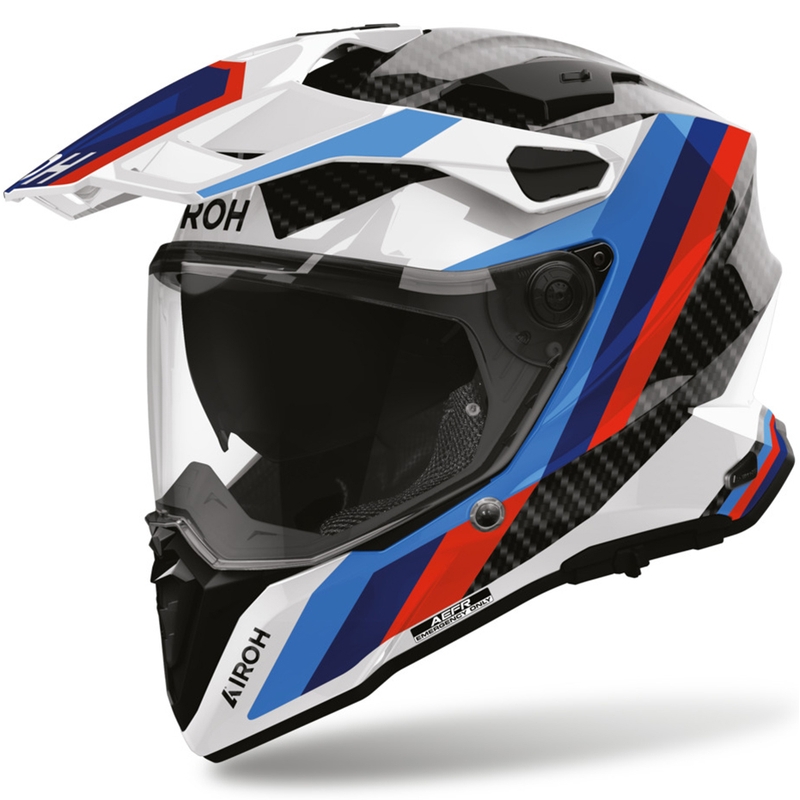Enduro motoristična čelada Airoh Commander 2 Carbon Rank črno-belo-modra