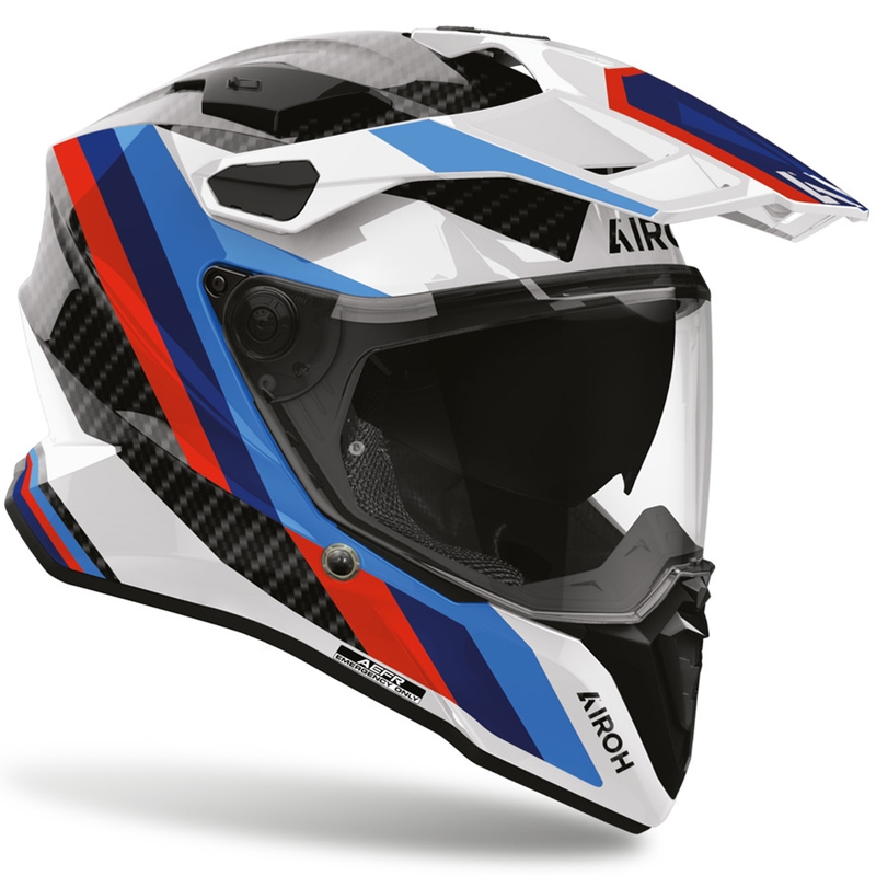 Enduro motoristična čelada Airoh Commander 2 Carbon Rank črno-belo-modra